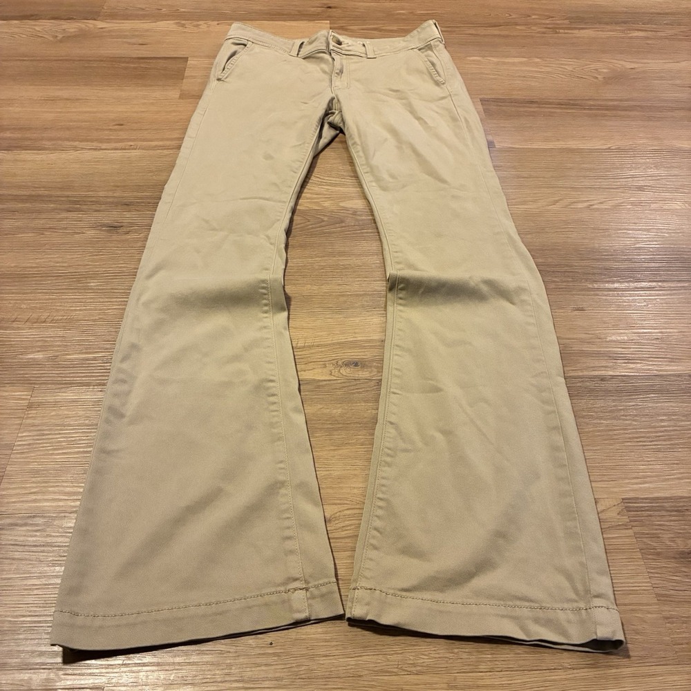 American Eagle Kick Boot Khaki Pants Womens 8 Long Super Stretch Tan Beige Flare